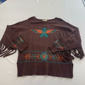 Cotton Rye Outfitters Brown Thunderbird Fringe Sweater Size Medium